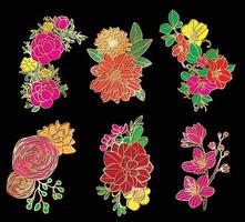 flowers set hand sketch drawing look like stained glass vector