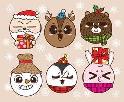 happy new year and christmas cartoon festive elements collection vector