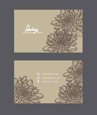 Elegant minimal modern business card design template mock up flower on cream color