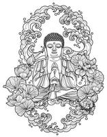 Tattoo art buddha design on lotus hand drawing and sketch vector