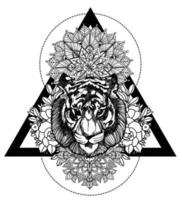 Tattoo art tiger hand drawing and sketch black and white with vector