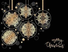 Happy Christmas ball festive elements collection gold on black vector