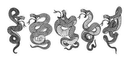 Tattoo art snak set drawing and sketch black and white vector