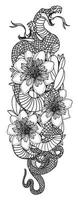 arte del tatuaje serpiente y dibujo de flores y bocetos en blanco y negro vector