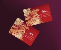 Elegant minimal modern business card design template mock up dragon on red background vector