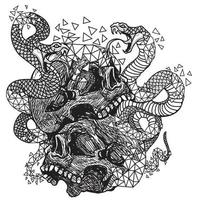 Tattoo art skull and snake hand drawing and sketch vector