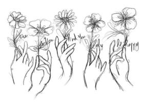 flower in hand drawing and sketch black and white vector