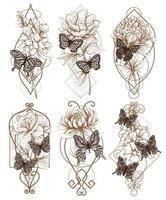 Tattoo art set butterfly sketch black and white vector