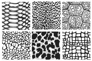 Set of seamless animal print pattern black and white vector