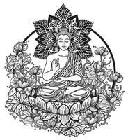 Tattoo art buddha on lotus hand drawing and sketch