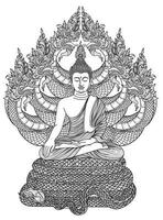 Tattoo art buddha thai design on lotus hand drawing and sketch vector