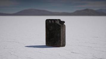 old metal fuel canister at salt flats in Utah video