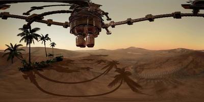 VR 360 alien spaceship rotate over desert. ufo video