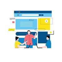 Digital content management, creating engaging online content, online news flat vector illustration design for mobile and web graphics. Website optimization, web content development concept