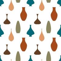 Abstract vases and bottles seamless pattern background. Modern pottery geometric ornament. Ceramic collection for fabric, wallpaper, cover. Vector illustration