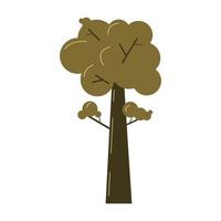 Tall green oak tree in flat cartoon style. Cute forest deciduous tree in summer time. Vector illustration isolated on white background