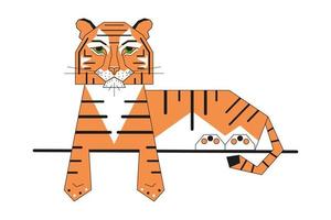 el tigre geométrico abstracto es el símbolo del año nuevo chino. animal acostado en una rama. diseño gráfico moderno. impresión asiática. ilustración vectorial aislado sobre fondo blanco vector