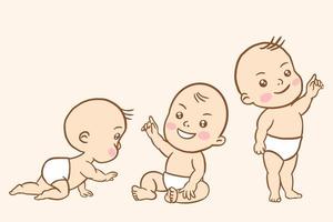 Set Cute Baby Babies Boy Cartoon Flat collection illustration vector