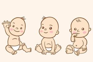 Set Cute Baby Babies Boy Cartoon Flat collection illustration vector