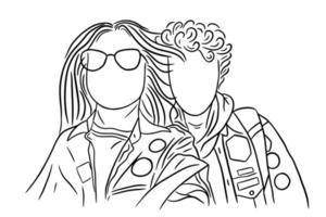 Set Line Art Couple Woman and Men Happy Relationship illustration vector