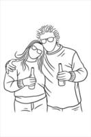 Set Line Art Couple Woman and Men Happy Relationship illustration vector