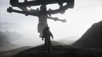 astronaut on another planet with dust and fog video