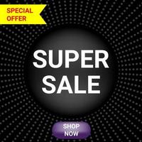 Super sale special offer modern banner template design on black background Super sale poster or flyer design Trendy gradient shapes promotion composition, vector illustration