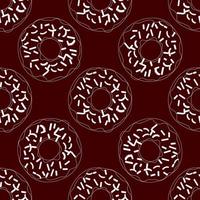 Vector  seamless pattern illustration of donuts in line art brown color  background