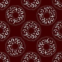 Vector  seamless pattern illustration of donuts in line art brown color  background