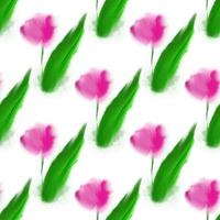Vector seamless pattern with illustration pink tulips in watercolor style on whiten background