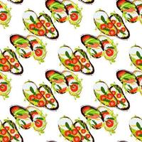 Seamless pattern of sandwiches with avocado, tomato, egg, arugula on a white background Vector