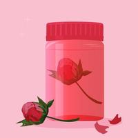 Peony in a pink jar with a lid. vector