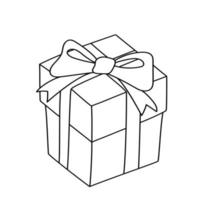 Birthday gift box with ribbon in doodle style. vector