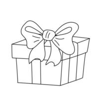 Birthday gift box with ribbon in doodle style. vector