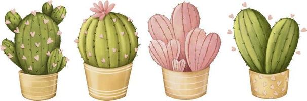 lindo conjunto de imágenes prediseñadas de cactus dibujado a lápiz vector