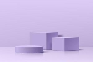 podio de pedestal de cilindro y cubo 3d violeta realista en una habitación abstracta pastel. escena mínima para exhibición de productos, exhibición de promoción. diseño de plataforma geométrica vectorial. ilustración vectorial vector