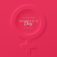 3D Symbol of a women on beautiful bright pink background. Happy international Women's day celebrations concept. March 8 international holiday. Paper greeting card with number and date. Vector EPS10