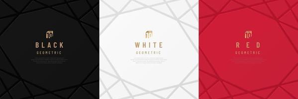 Set of white, gray, dark red and black frame with geometric lines overlap. Abstract template backdrop with copy space. Collection of luxury geometric pattern background. Vector illustration