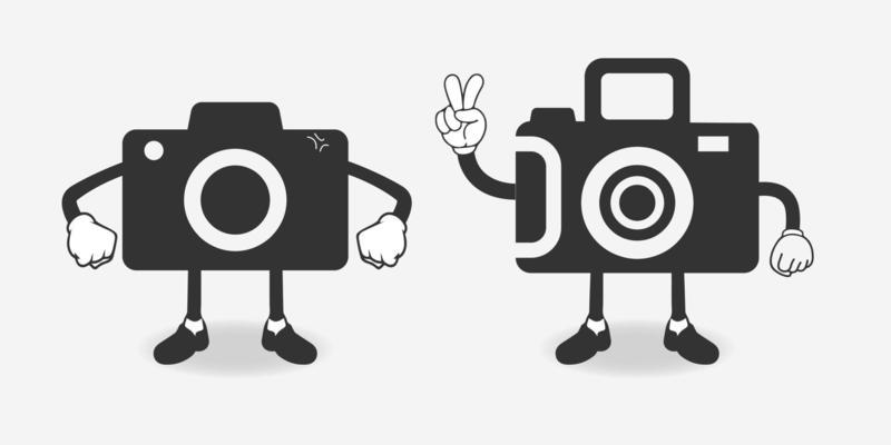 Camera cartoon character icon. happy and angry cartoon character vector. set of Camera cartoon character vector illustration. Digital camera mascot vector.