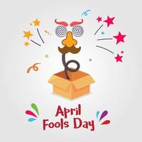 Happy April fools day with box surprise and silly face. Happy april fools day design. Prank april fools day vector illustration