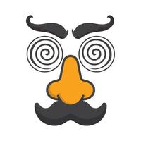 Funny face crazy eyes illustration. Silly face design with crazy eyes and moustache vector illustration