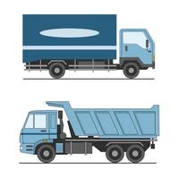 Vector truck side view. Truck and dump truck. Cargo transportation. Transportation services, logistics and carg