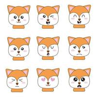 A set of images with a cute fox and different emotions. Images for the design of stickers, cover, wallpaper, packaging, paper or fabric. Illustration for children with a cute fox to demo vector