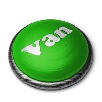 van word on green button isolated on white photo