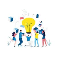 Team work, cooperation, partnership, corporate development, problem solving, creative solutions, innovative business approach, brainstorming, unique ideas and skills flat vector illustration