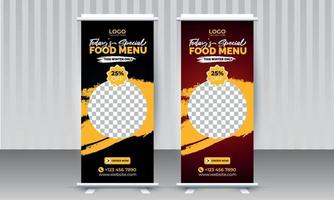 Attractive Food Offer X Rollup Banner Design Template for Restaurant and Cafe Business with two different beautiful Color Black and Red vector