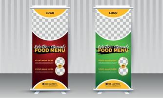 Food x standing rollup banner design vector template for restaurant business marketing
