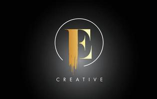 Golden E Brush Stroke Letter Logo Design. Black Paint Logo Leters Icon. vector