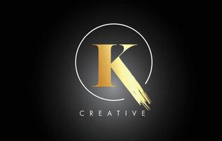 Golden K Brush Stroke Letter Logo Design. Black Paint Logo Leters Icon. vector