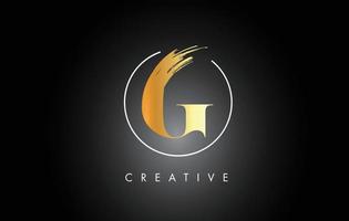 Golden G Brush Stroke Letter Logo Design. Black Paint Logo Leters Icon. vector